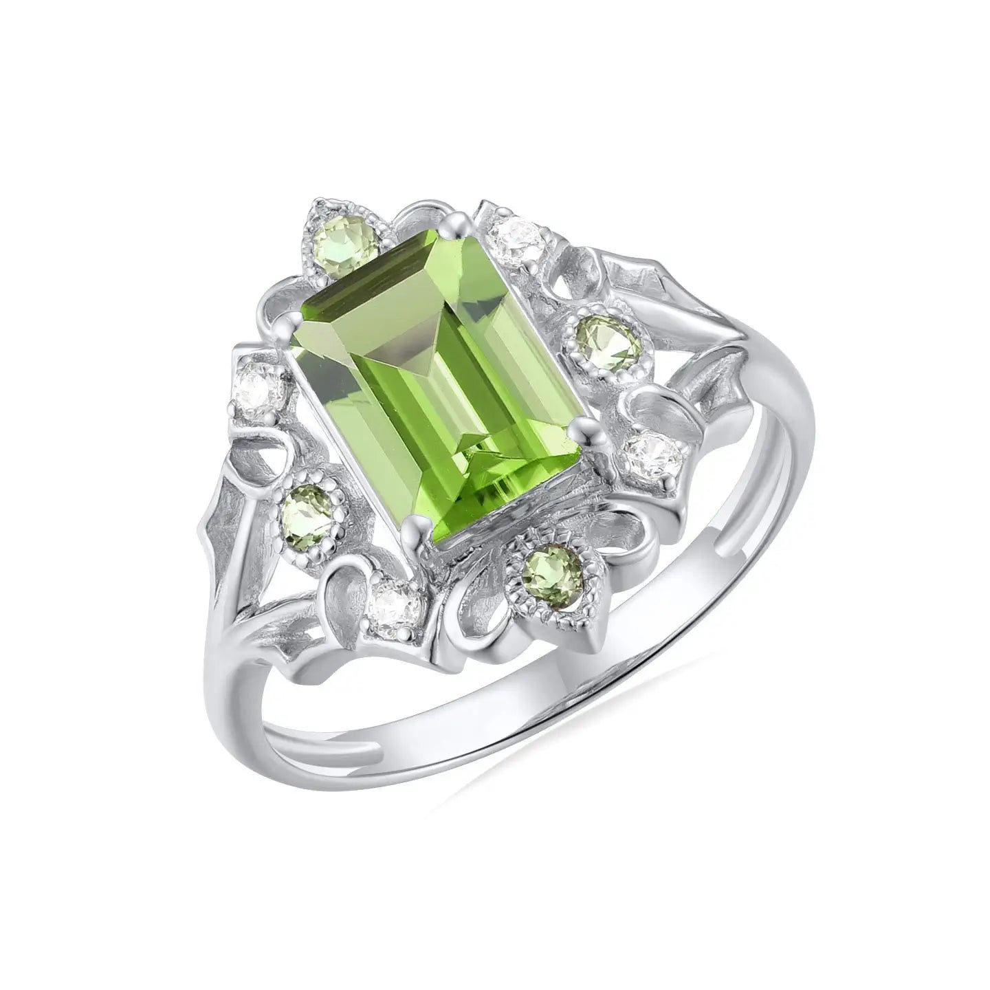 14k white gold sterling silver peridot cocktail diamond ring