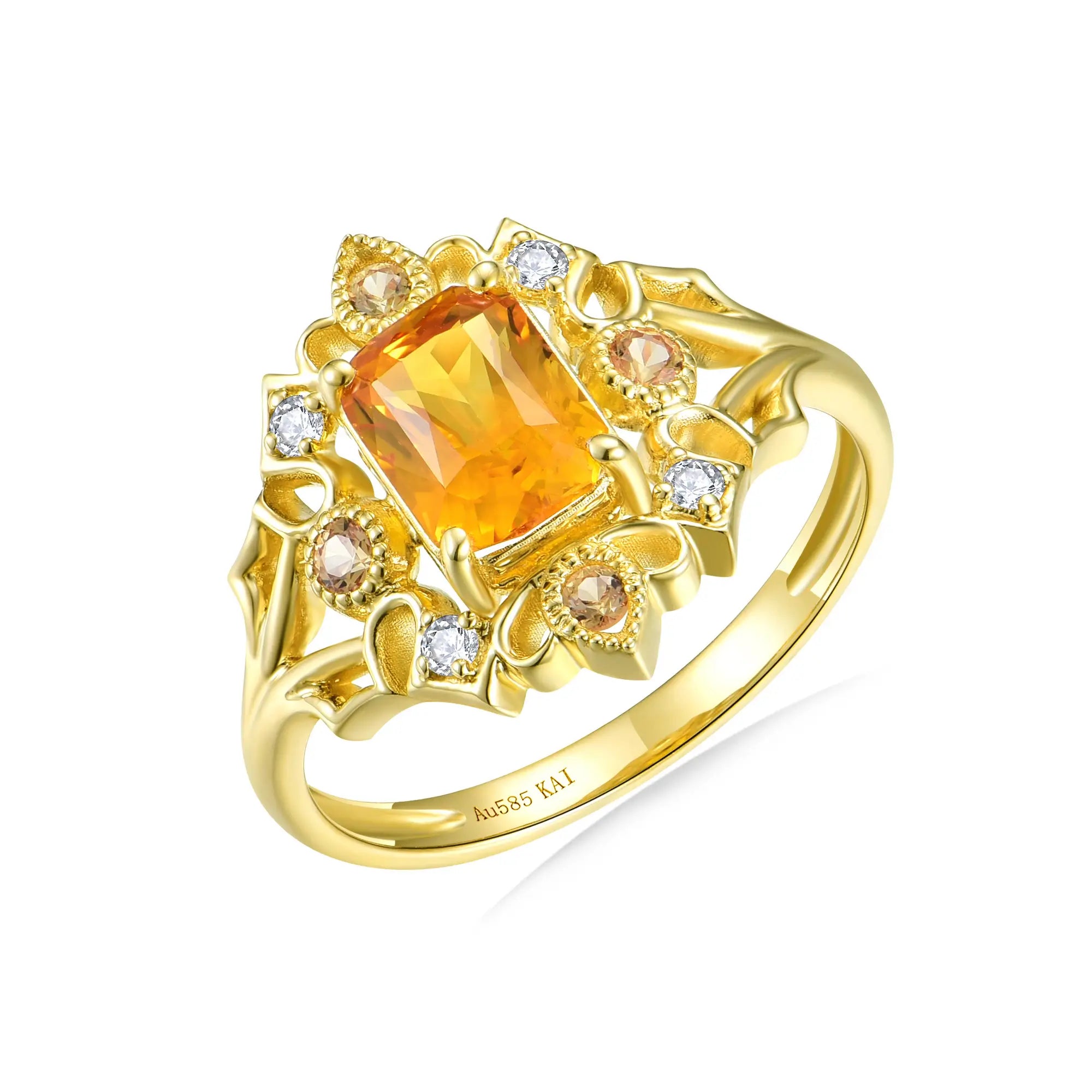 Renaissance Natural Citrine Diamond Cocktail Ring 14k yellow gold