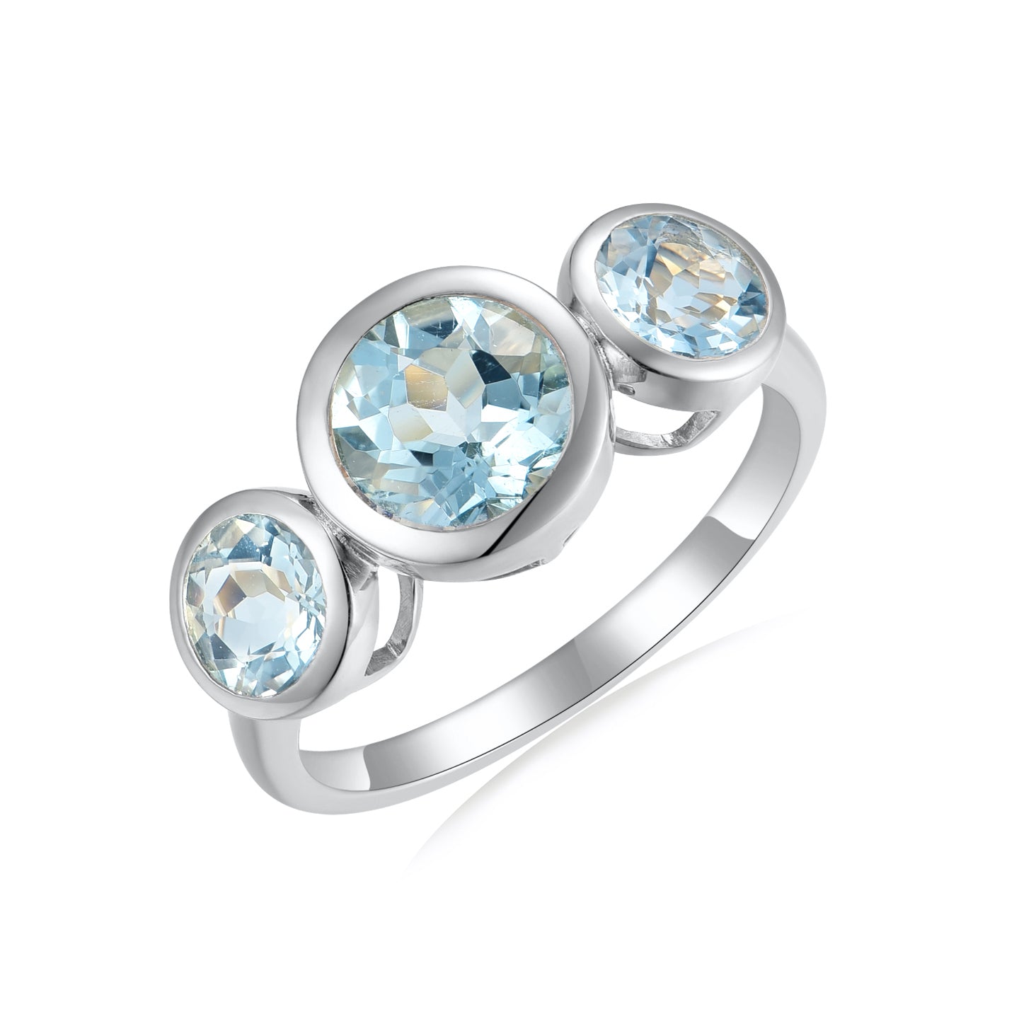 Trinity Round Aquamarine Three-stone Ring