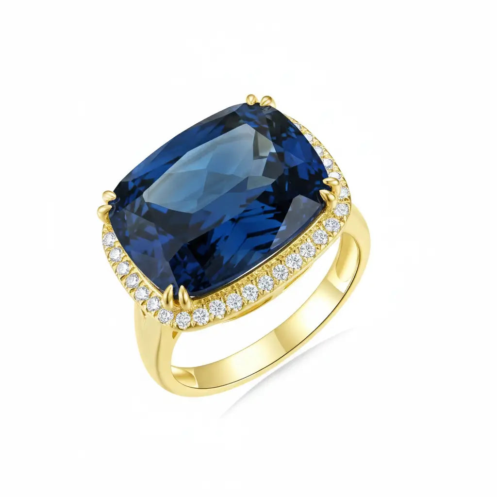 Kai Reflection Natural 13.3ctw Old Mine Blue Topaz & Lab-Grown Diamond Ring in 14k yellow gold