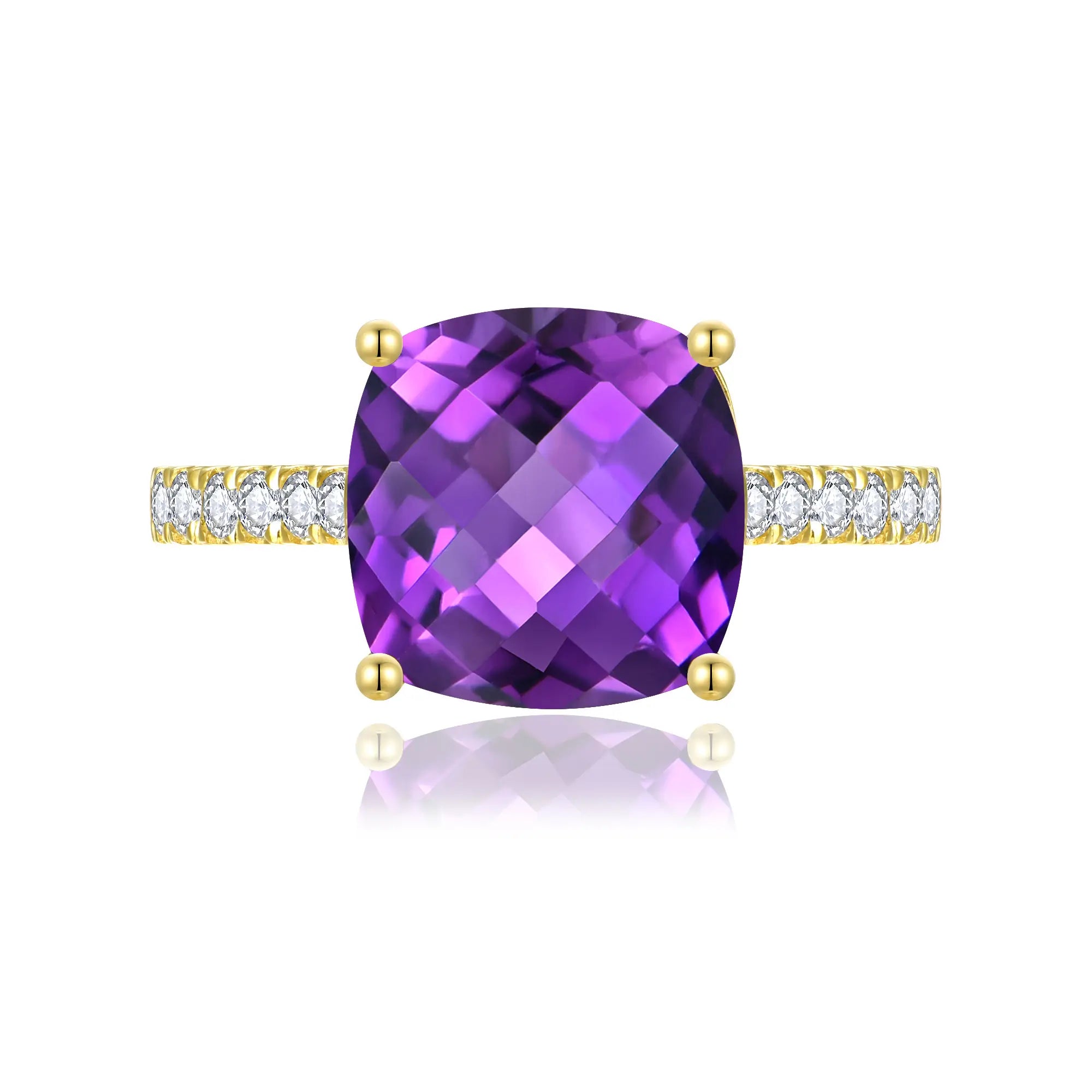 Radiant Cushion Natural Amethyst Diamond Ring in 14k yellow gold