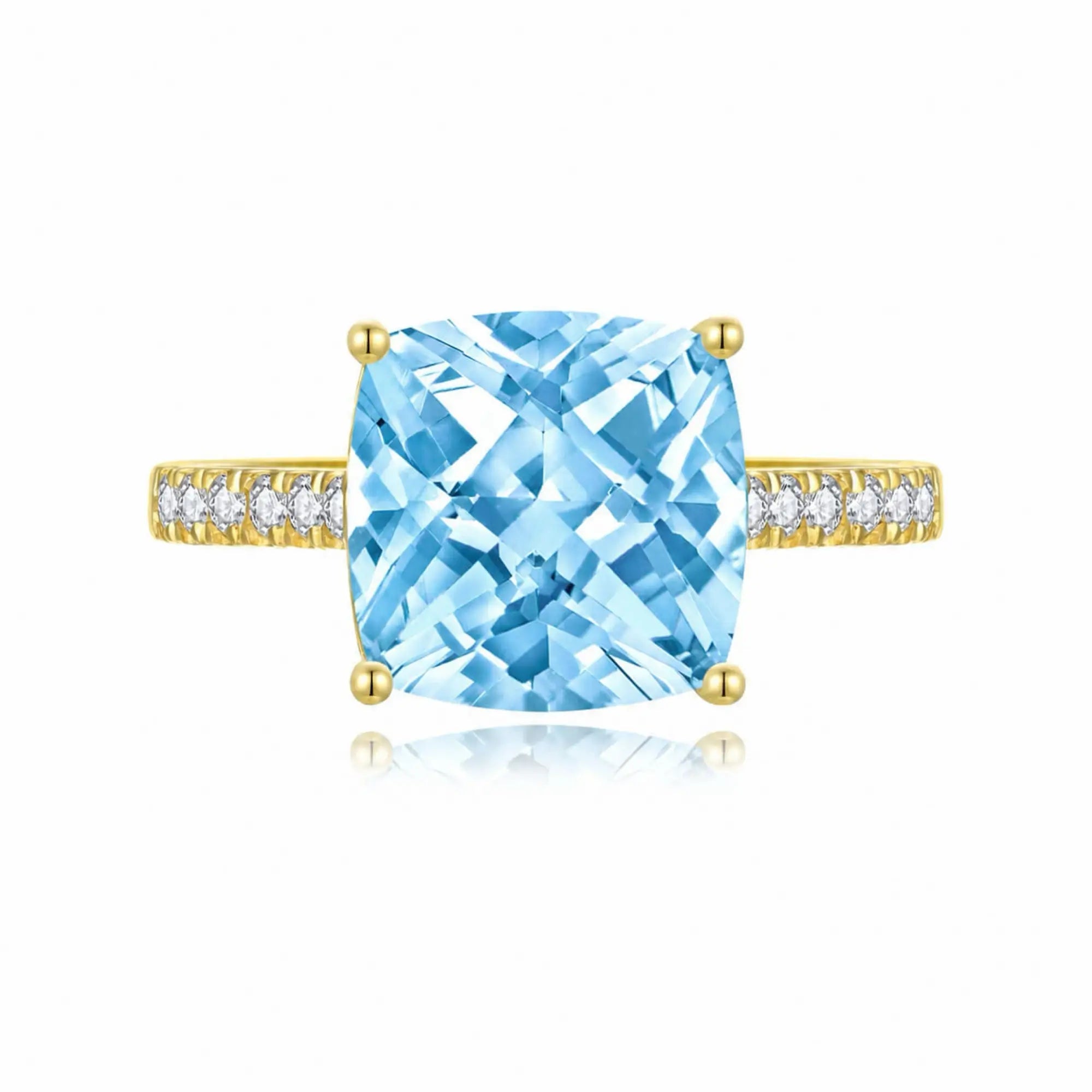 Radiant Cushion Natural Sky blue Topaz Diamond Ring in 14k yellow gold