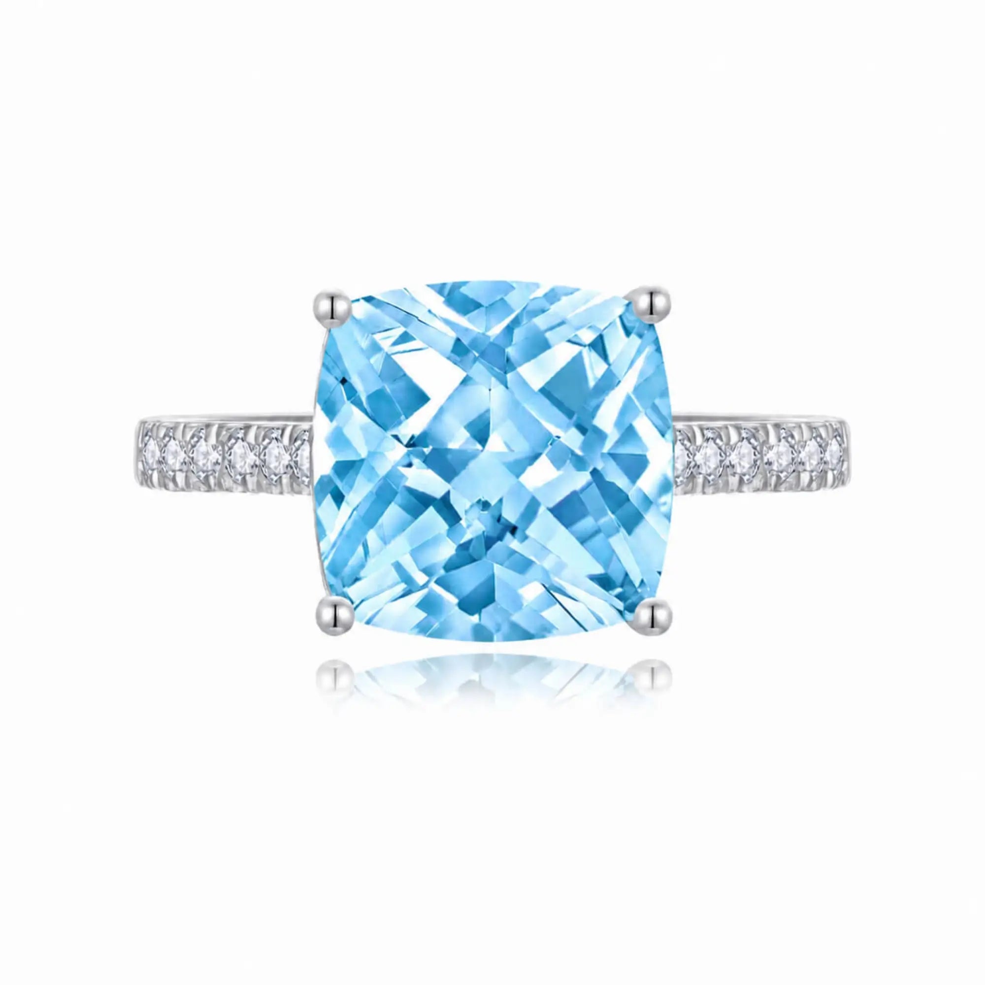 Radiant Cushion Natural Sky blue Topaz Diamond Ring in 14k white gold