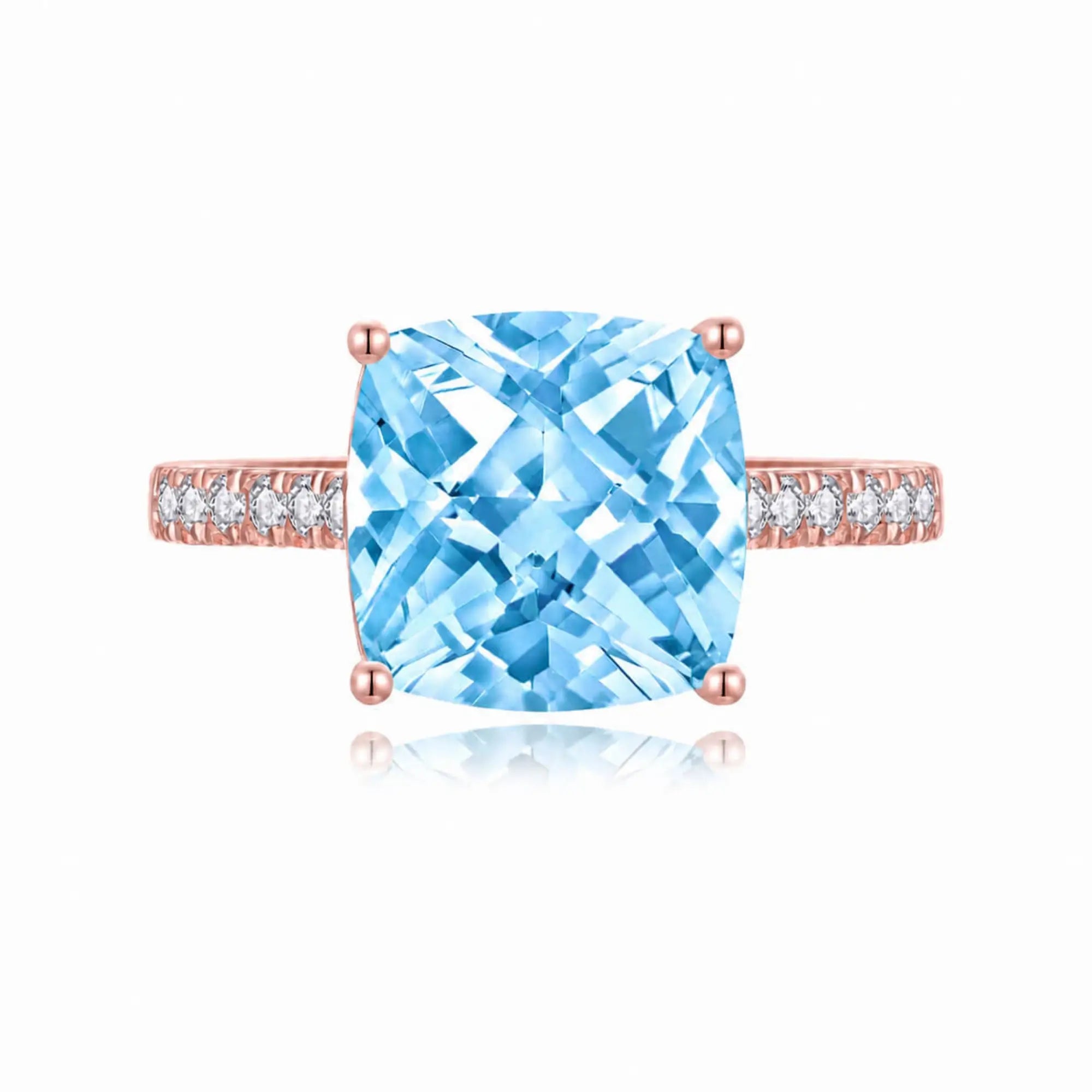 Radiant Cushion Natural Sky blue Topaz Diamond Ring in 14k rose gold