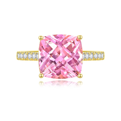 Radiant Cushion Lab-Grown Morganite Diamond Ring in 14k yellow gold