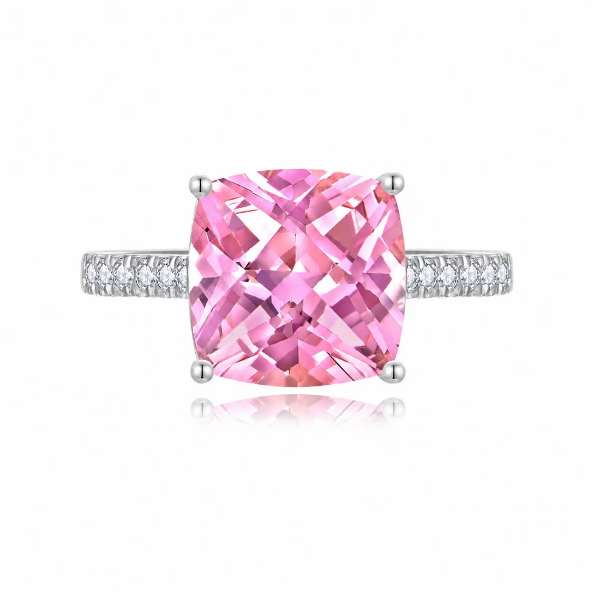 Radiant Cushion Lab-Grown Morganite Diamond Ring in 14k white gold
