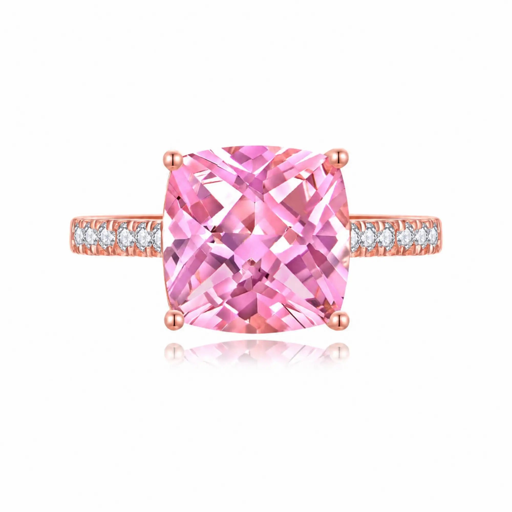 Radiant Cushion Lab-Grown Morganite Diamond Ring in 14k rose gold