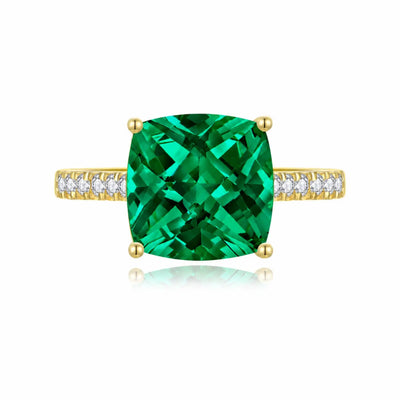 Radiant Cushion Lab-Grown Emerald Diamond Ring in 14k yellow gold