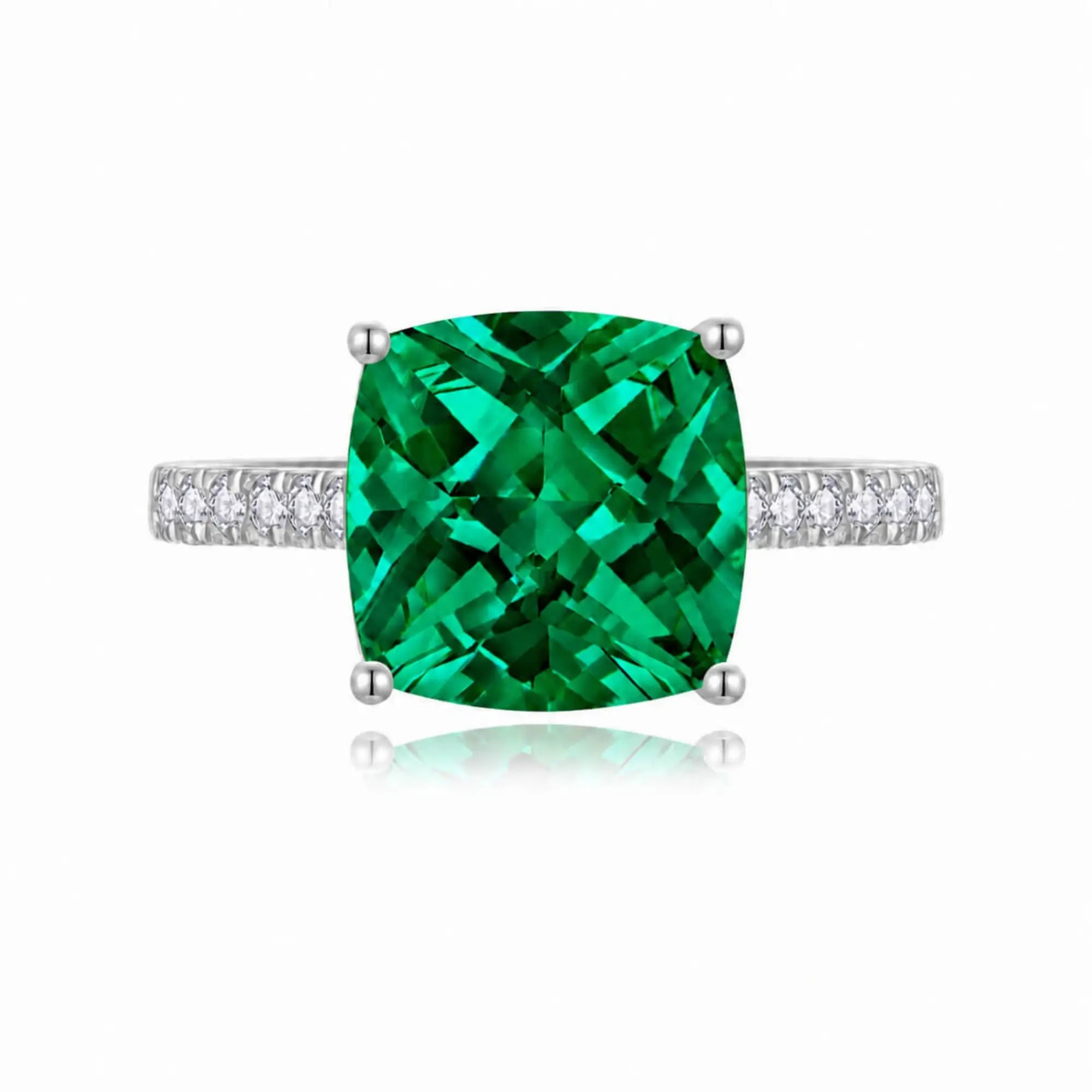 Radiant Cushion Lab-Grown Emerald Diamond Ring in 14k white gold