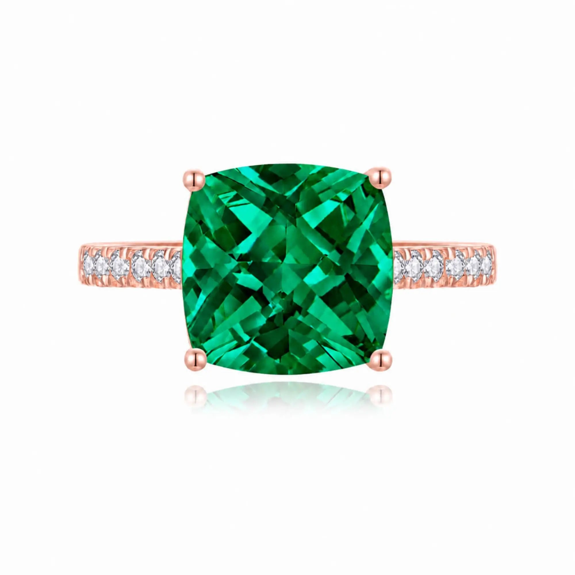 Radiant Cushion Lab-Grown Emerald Diamond Ring in 14k rose gold