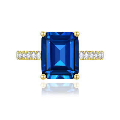 Radiant Emerald-Cut Lab-Grown Sapphire Diamond Ring in 14k yellow gold
