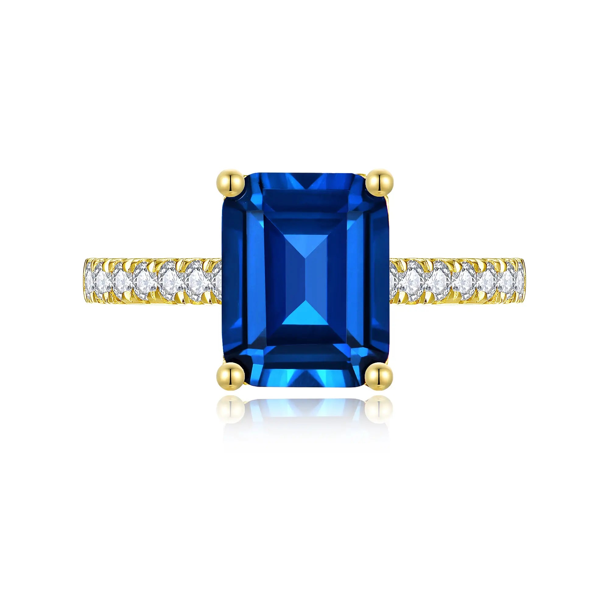 Radiant 3ctw Emerald-Cut Lab-Grown Sapphire Diamond Ring in 14k yellow gold