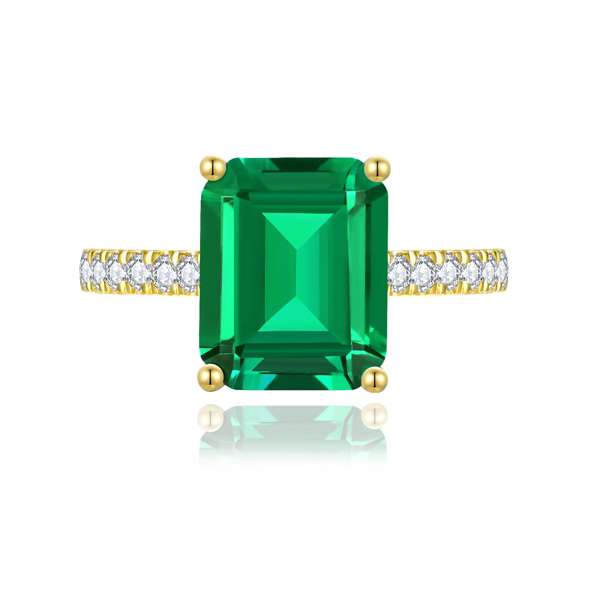 Radiant Lab-Grown Emerald Diamond Ring in 14k yellow gold