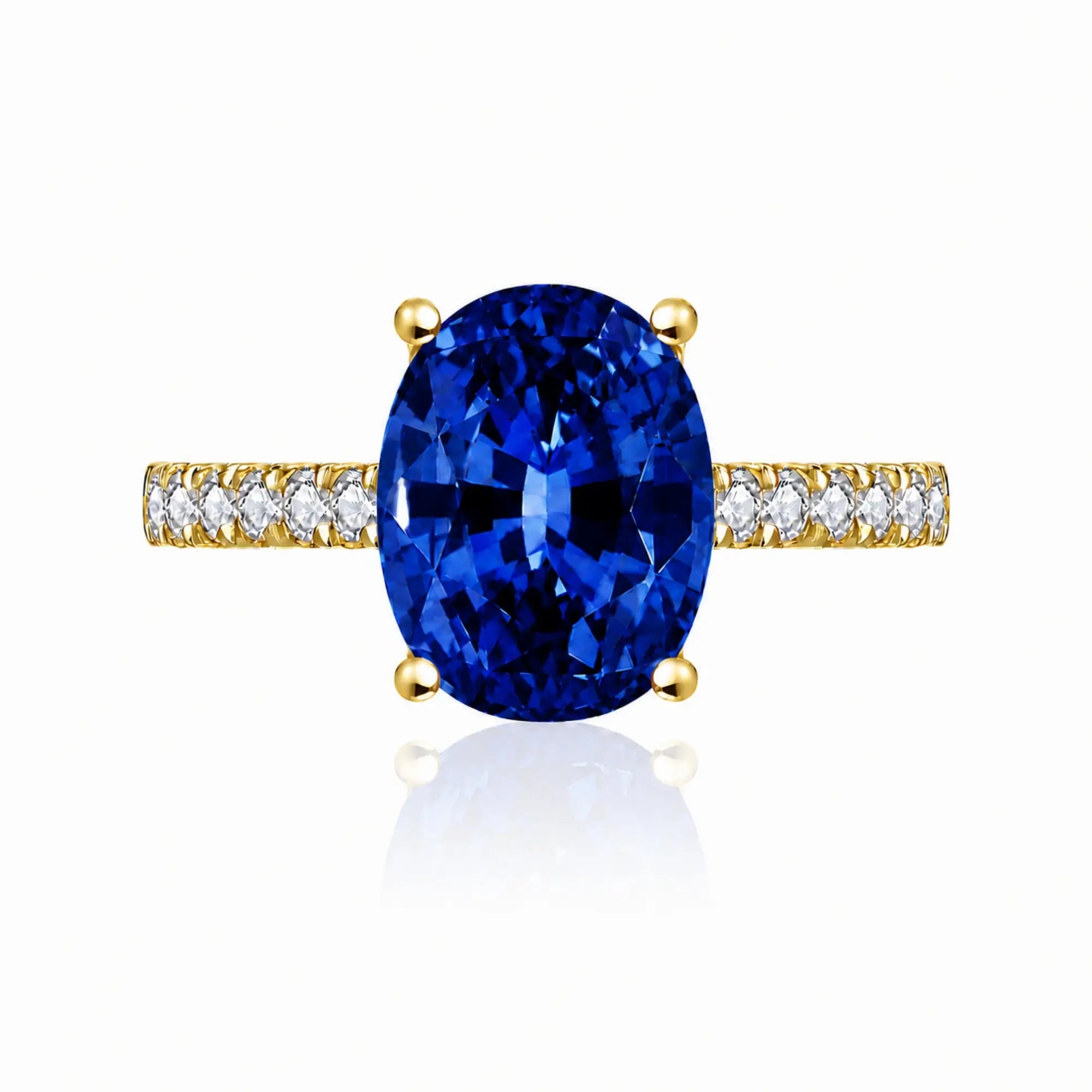 14k yellow gold Radiant Oval 3.74 Lab Grown Sapphire Diamond Ring