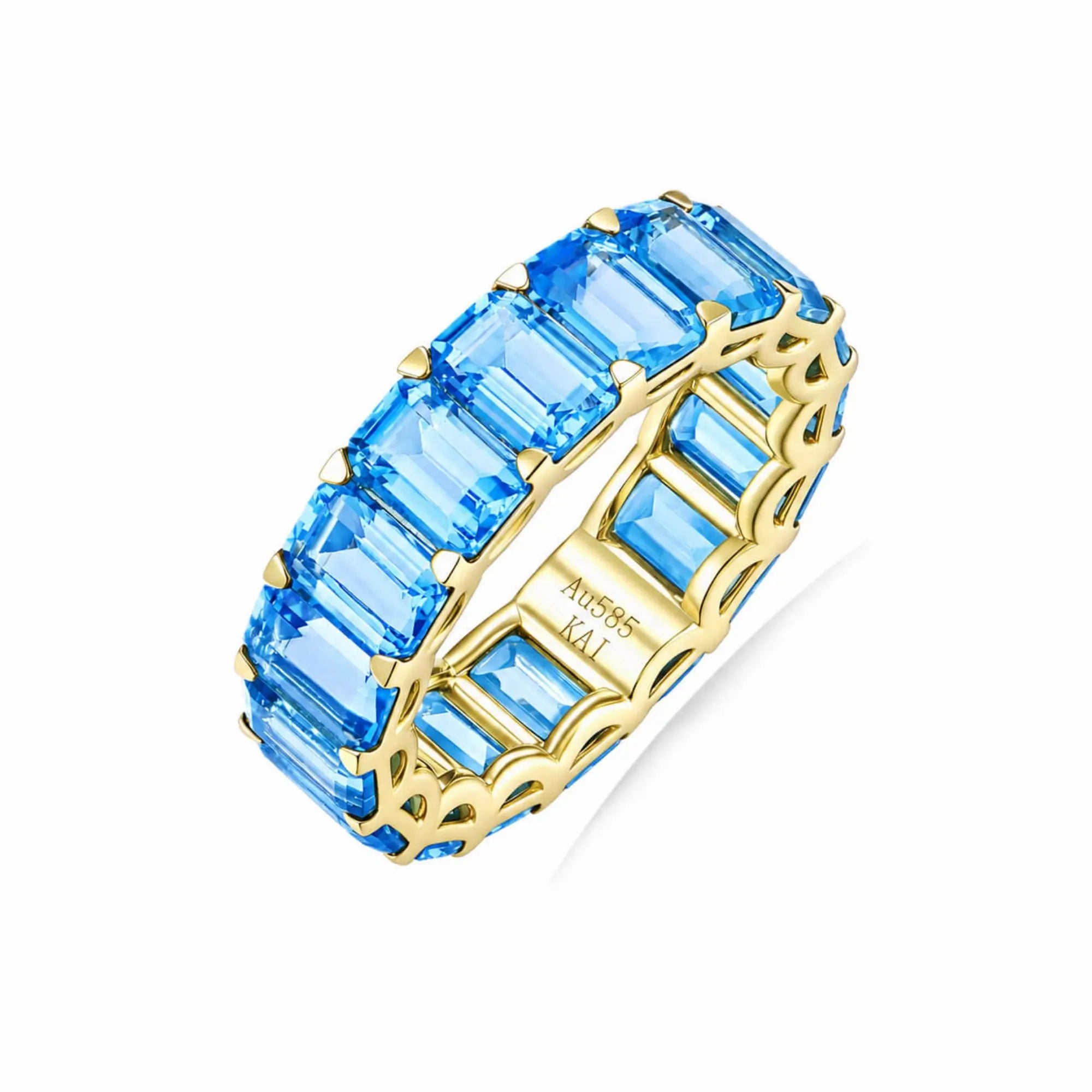 kai fine jewelry Nora 11 ctw natural Emerald-Cut Topaz Eternity Ring in 14k yellow gold