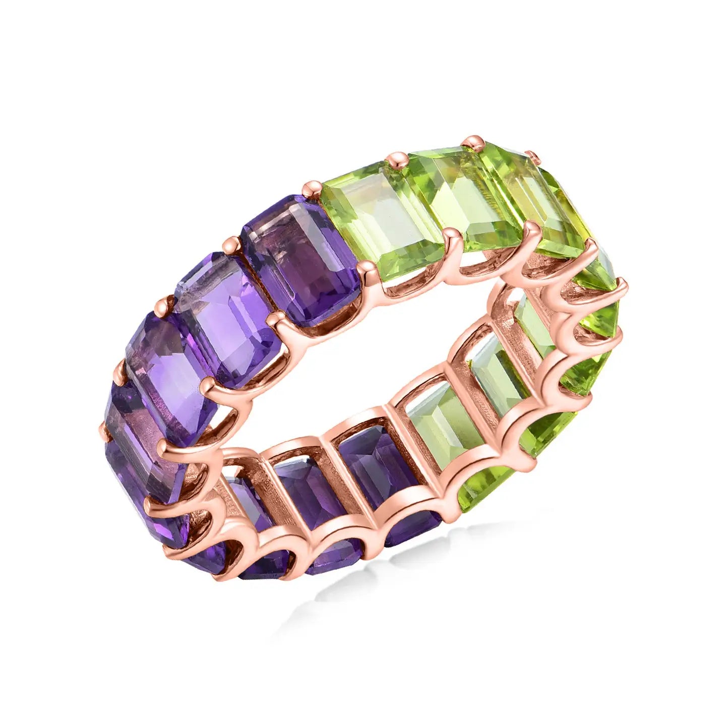 Nora Emerald-Cut Natural Amethyst & Peridot Duo Eternity Ring 14k rose gold 