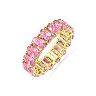 Nora 11.50 ctw Oval Lab Grown Pink Sapphire Eternity Ring in 14k yellow gold