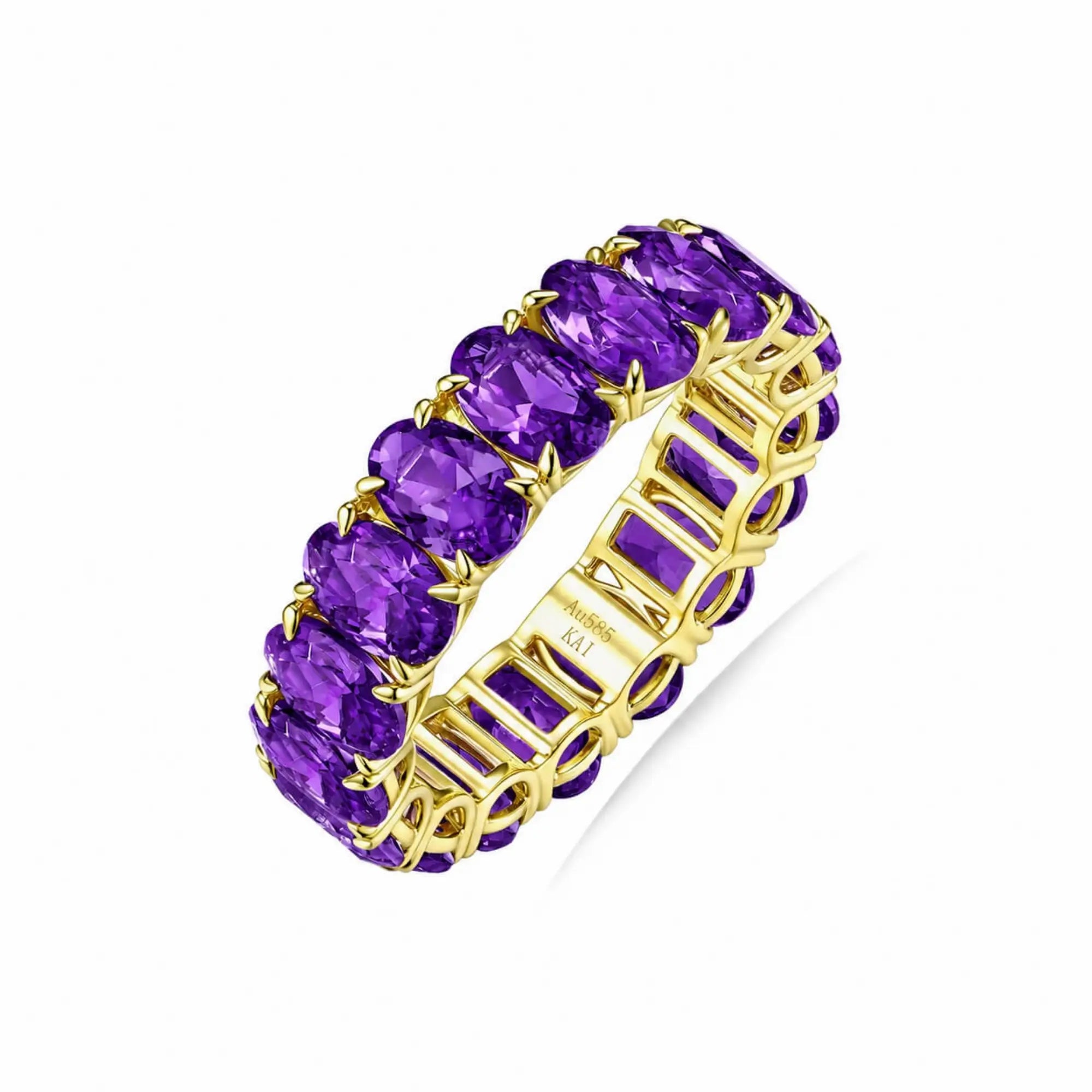 kai fine jewelry Nora 7.6 ctw natural Oval Amethyst Eternity Ring in 14k yellow gold