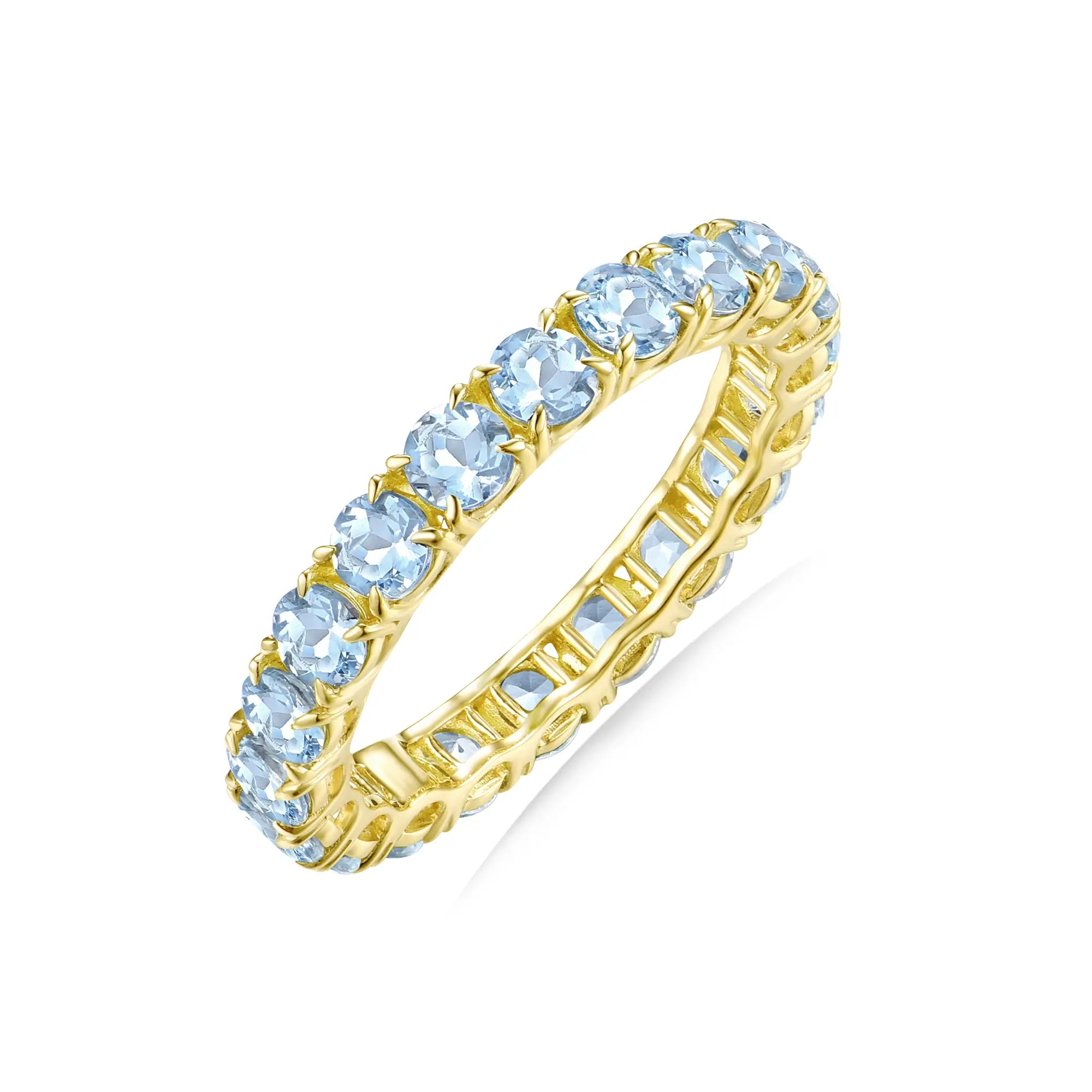 Nora Round Natural 2ctw Aquamarine Eternity Ring in 14k yellow gold