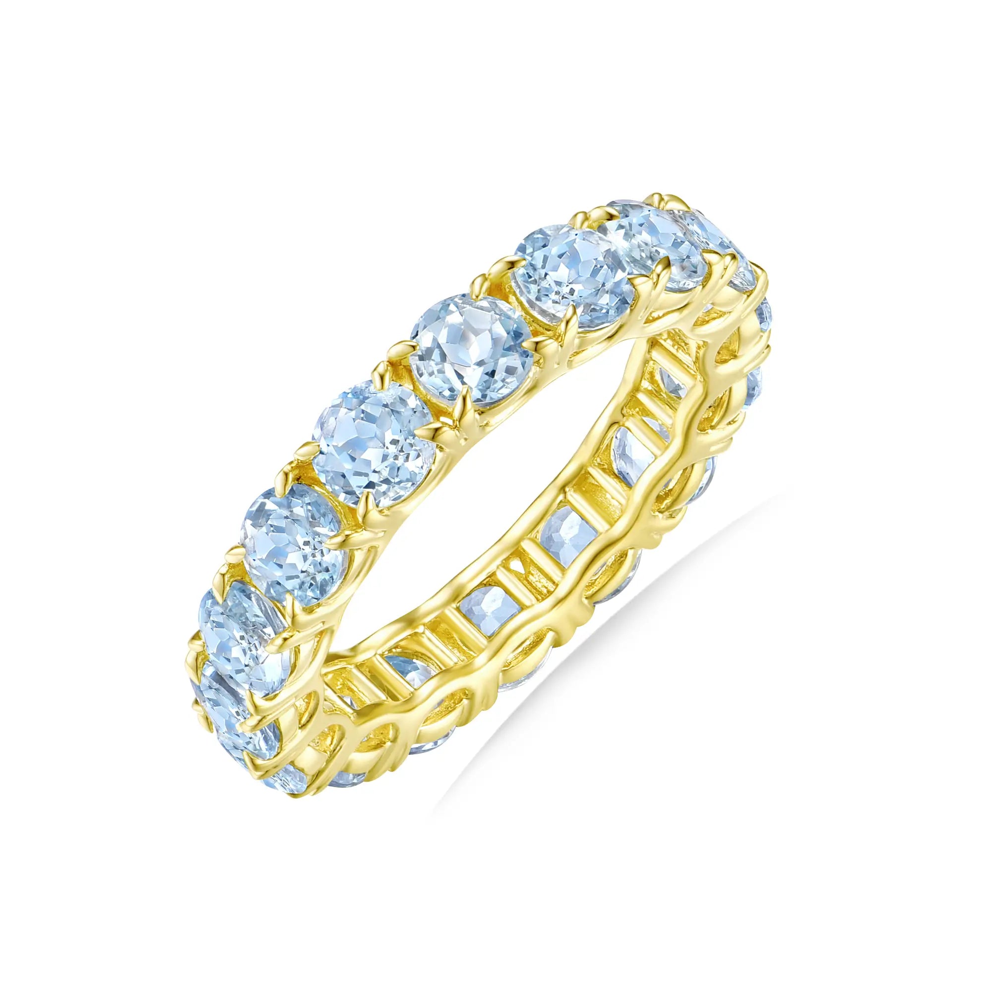 Nora Round Natural 4ctw Aquamarine Eternity Ring in 14k yellow gold