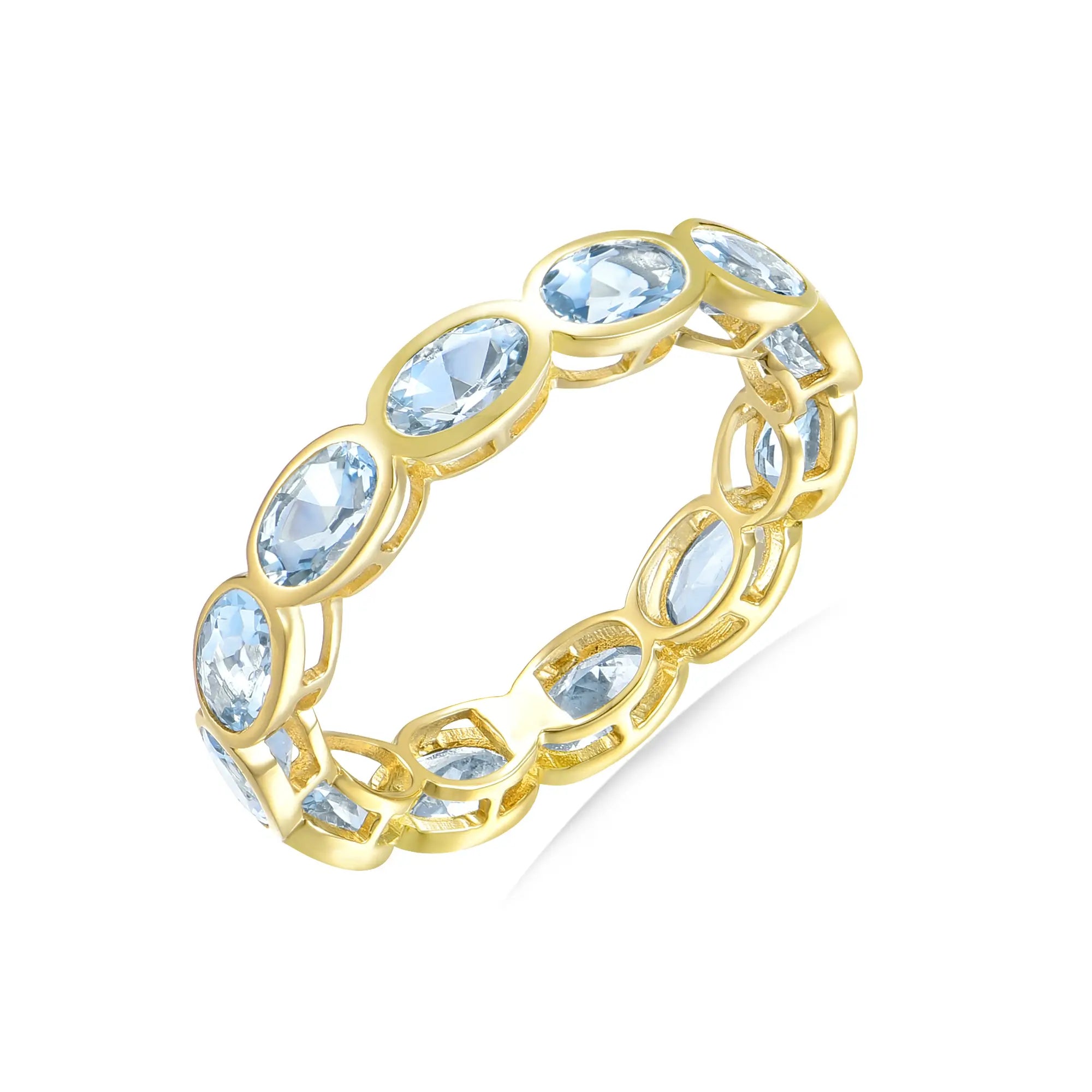 Natural Aquamarine East-West Eternity Band in 14k solid yellow gold