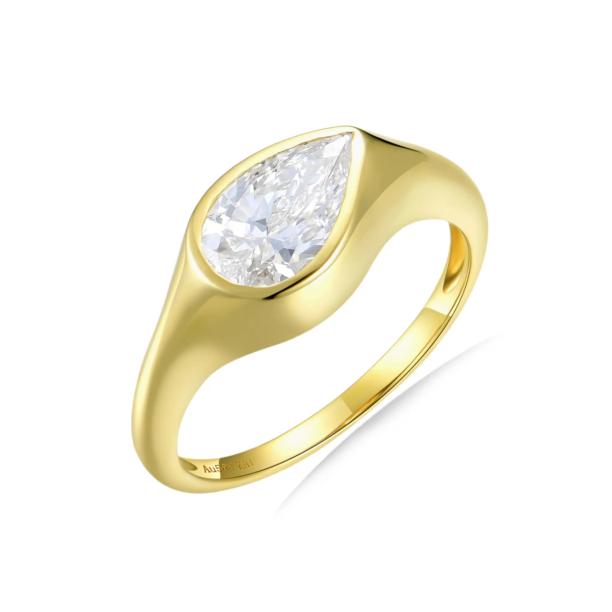 Gloria Pear Lab Grown Diamond 1.0 2.0 3.0ctw Ring 14k yellow gold