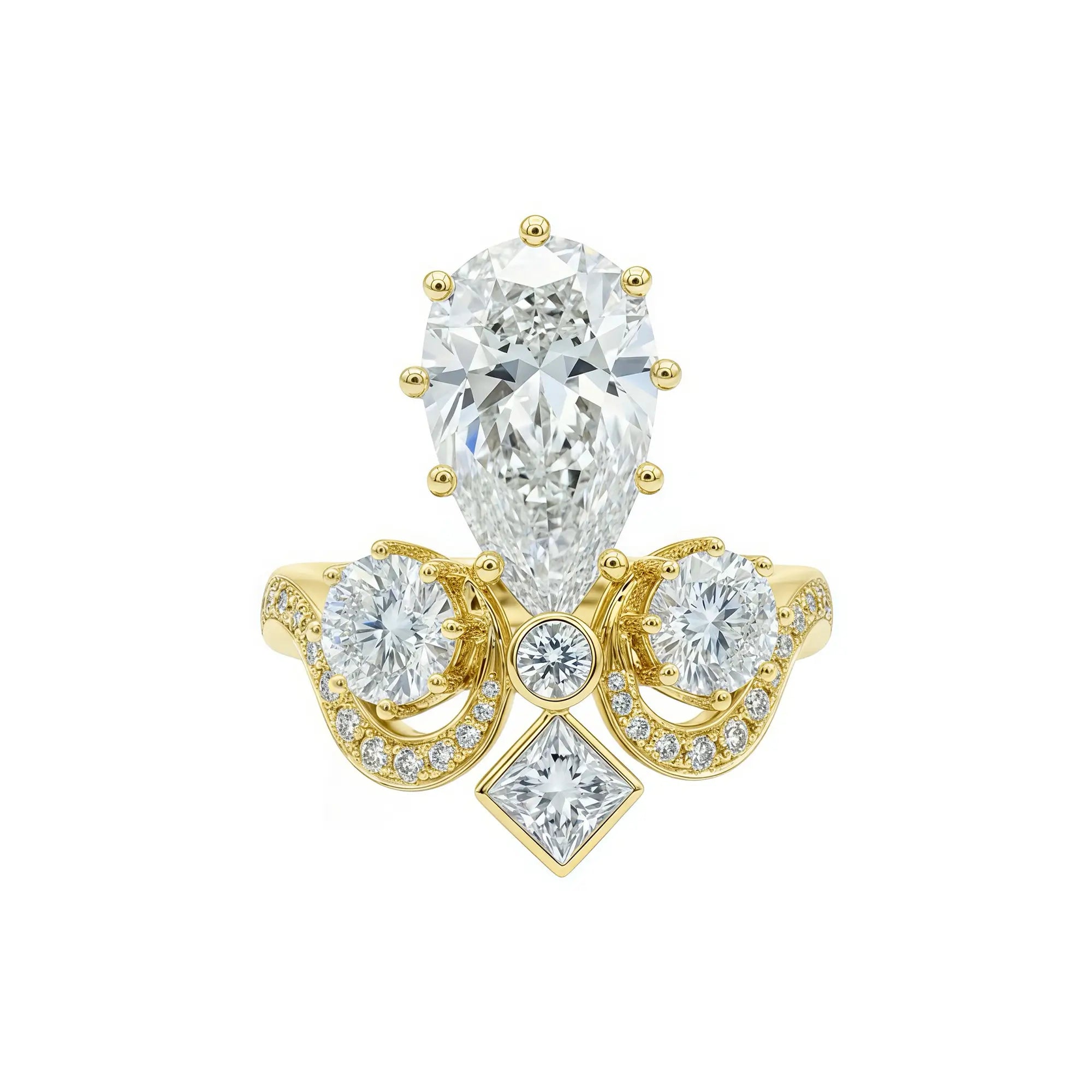 Kai Heirloom Reviva Imperial Crown Pear 3.18 CT Lab Diamond Ring in 14k yellow gold