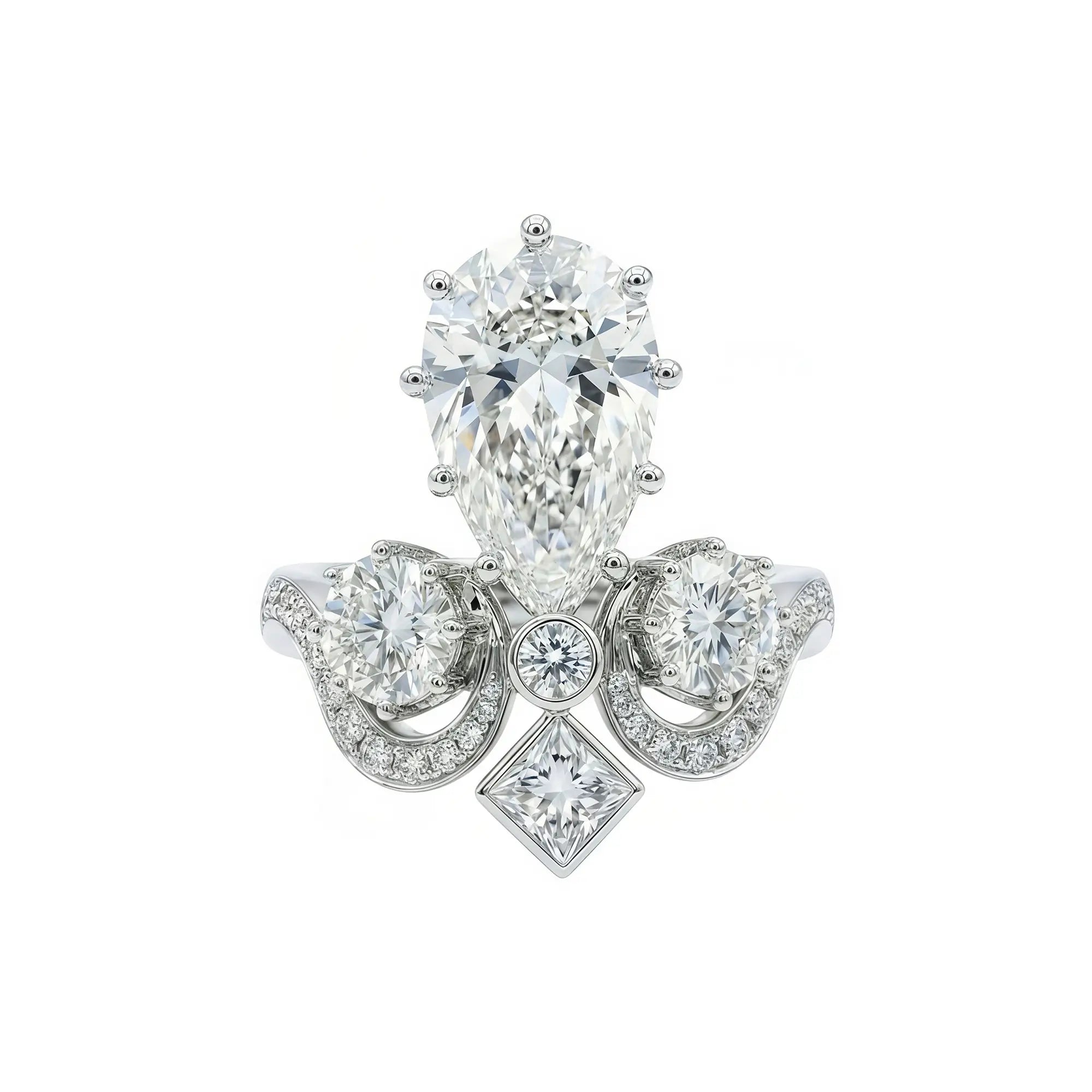 Kai Heirloom Reviva Imperial Crown Pear 3.18 CT Lab Diamond Ring in 14k white gold