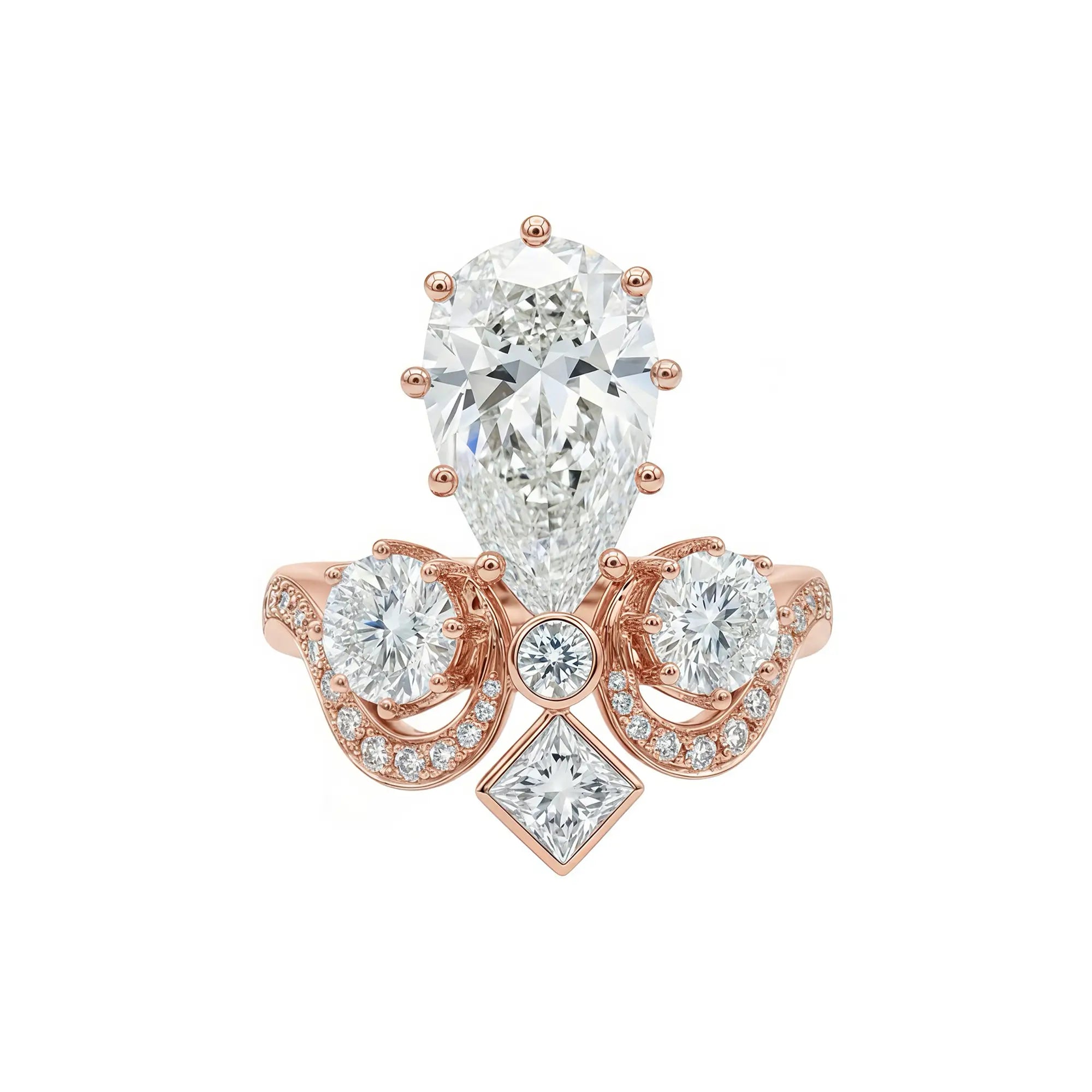 Kai Heirloom Reviva Imperial Crown Pear 3.18 CT Lab Diamond Ring in 14k rose gold