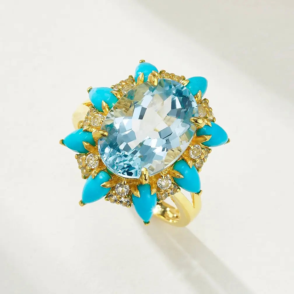 Topaz Turquoise Aquamarine Cocktail Ring