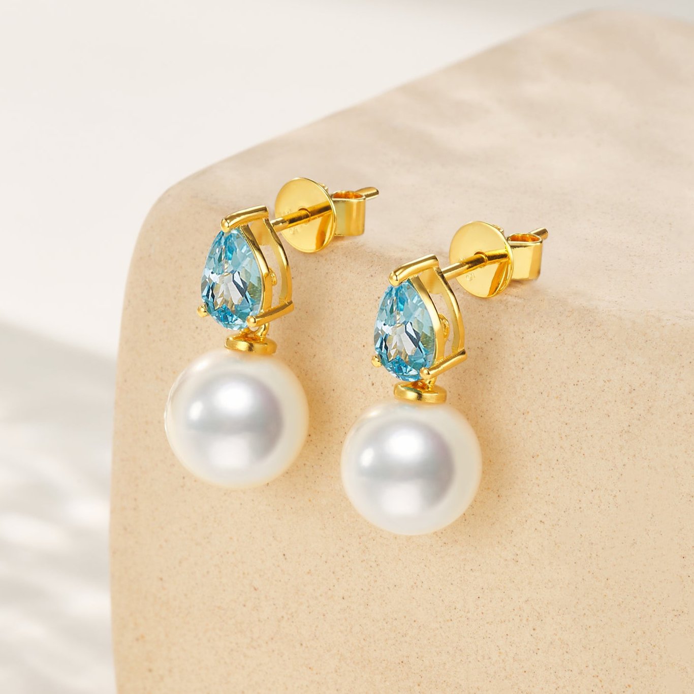 14k yellow gold natural blue topaz cultured pearl convertibe drop earrings 
