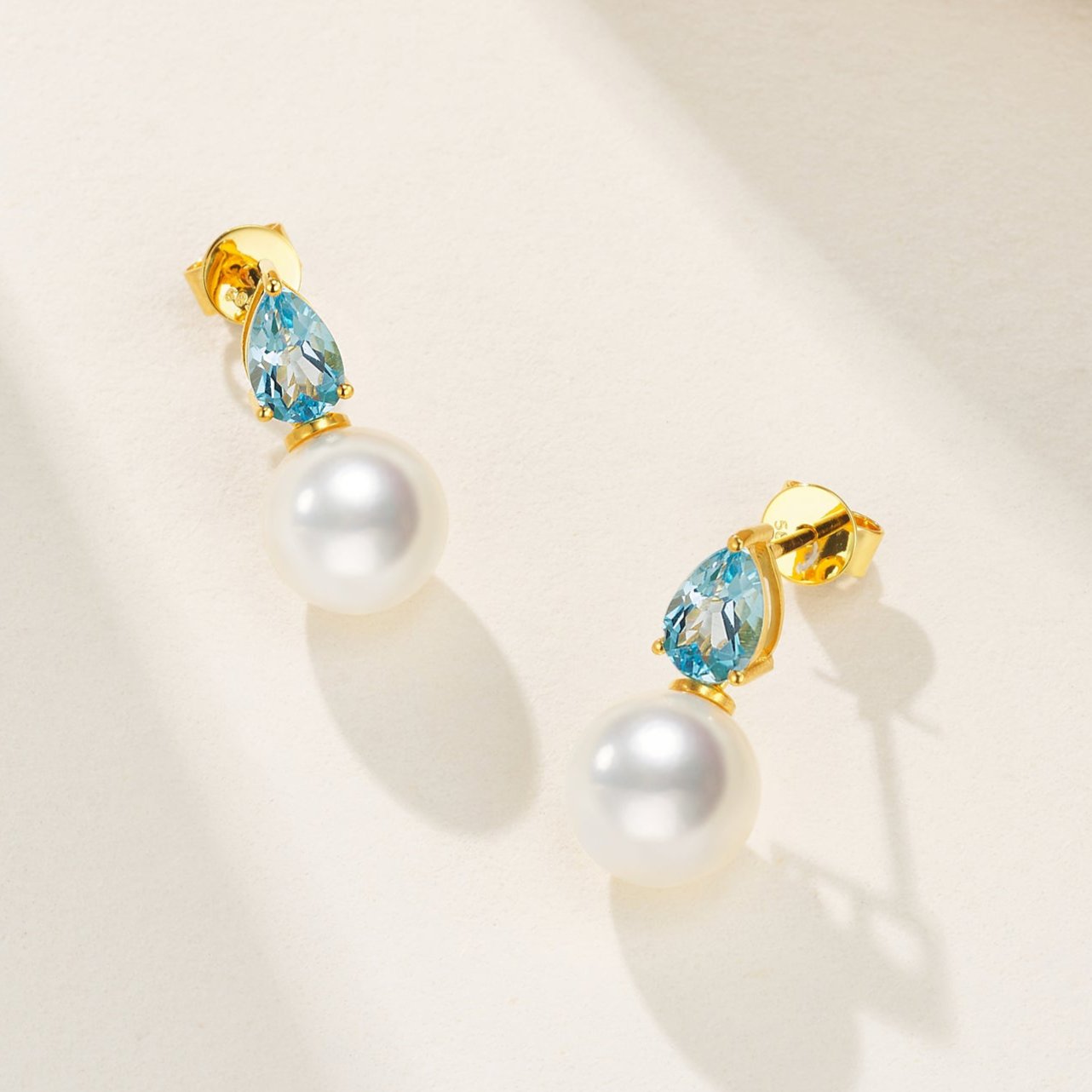 14k yellow gold natural blue topaz cultured pearl convertibe drop earrings 