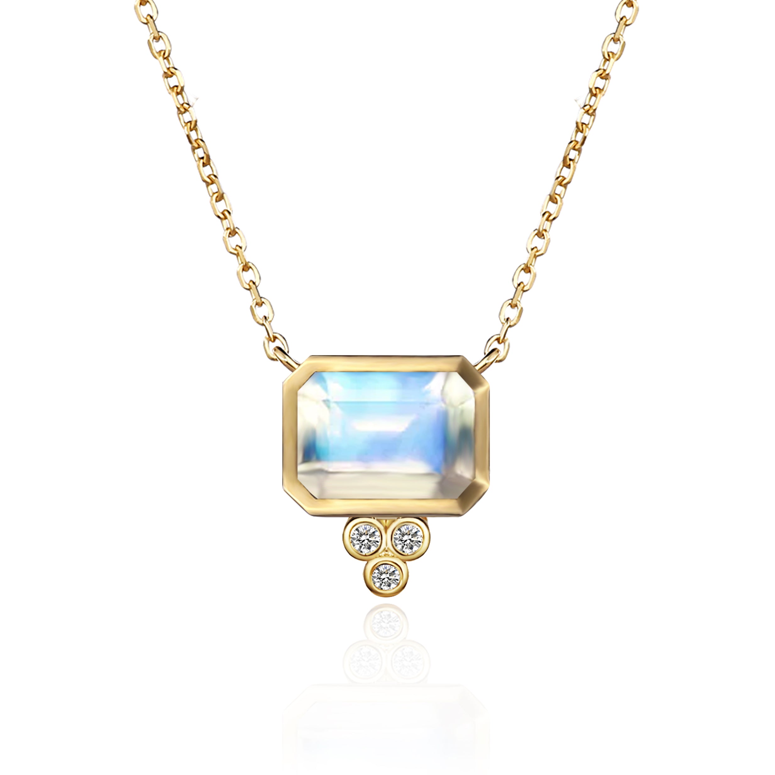 Ayla Emerald-Cut Moonstone Diamond Pearl Necklace