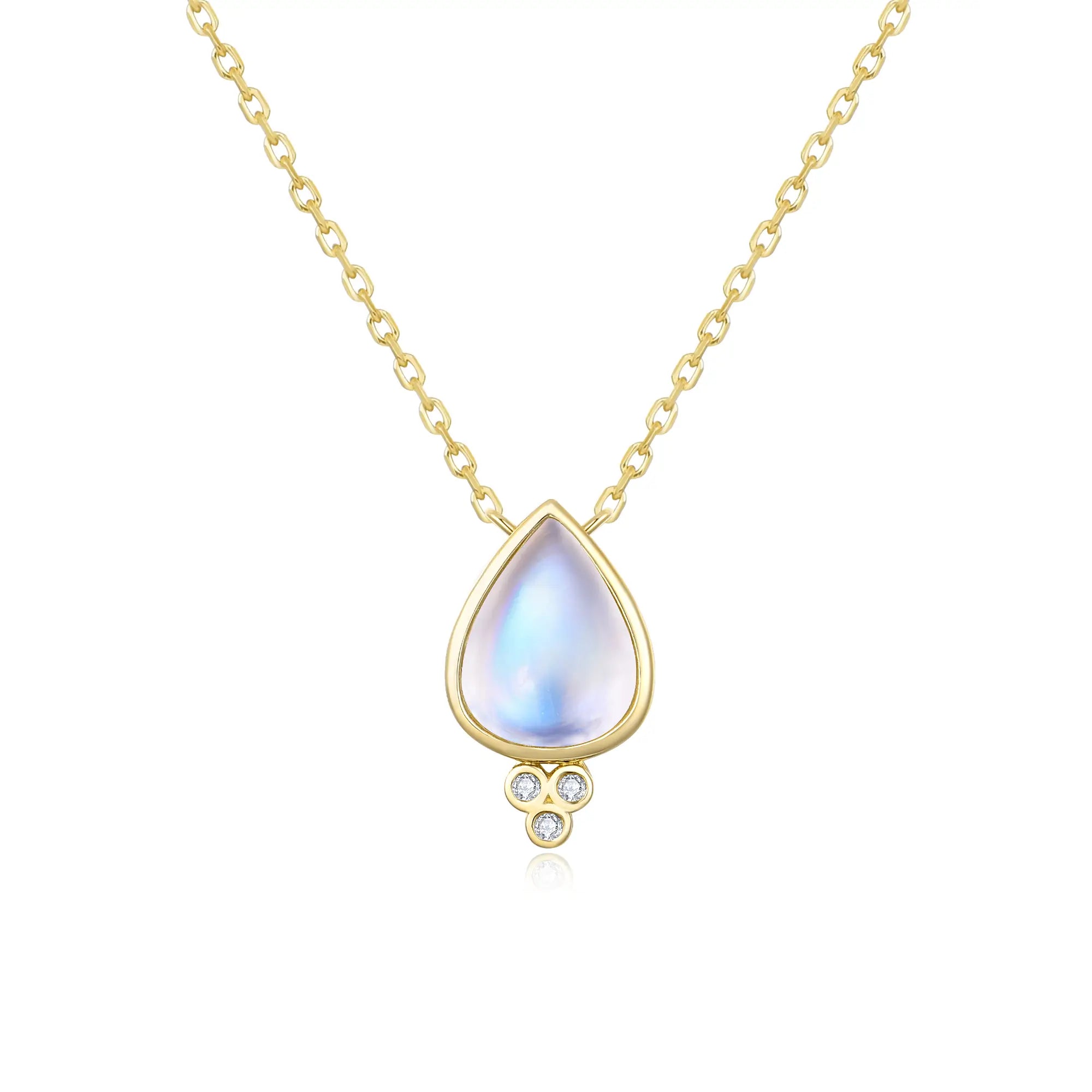 Ayla Natural 1.84ctw Pear-Shaped Moonstone Diamond Necklace in 14k yellow gold