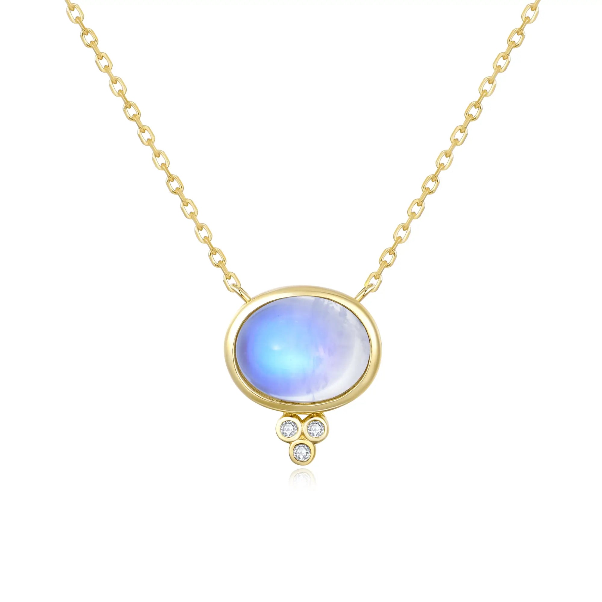 Ayla Natural 2.04ctw Oval Moonstone Diamond Necklace in 14k yellow gold