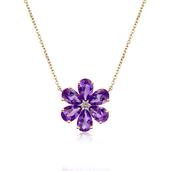 Flora Blossom Amethyst Diamond Necklace 14k yellow gold