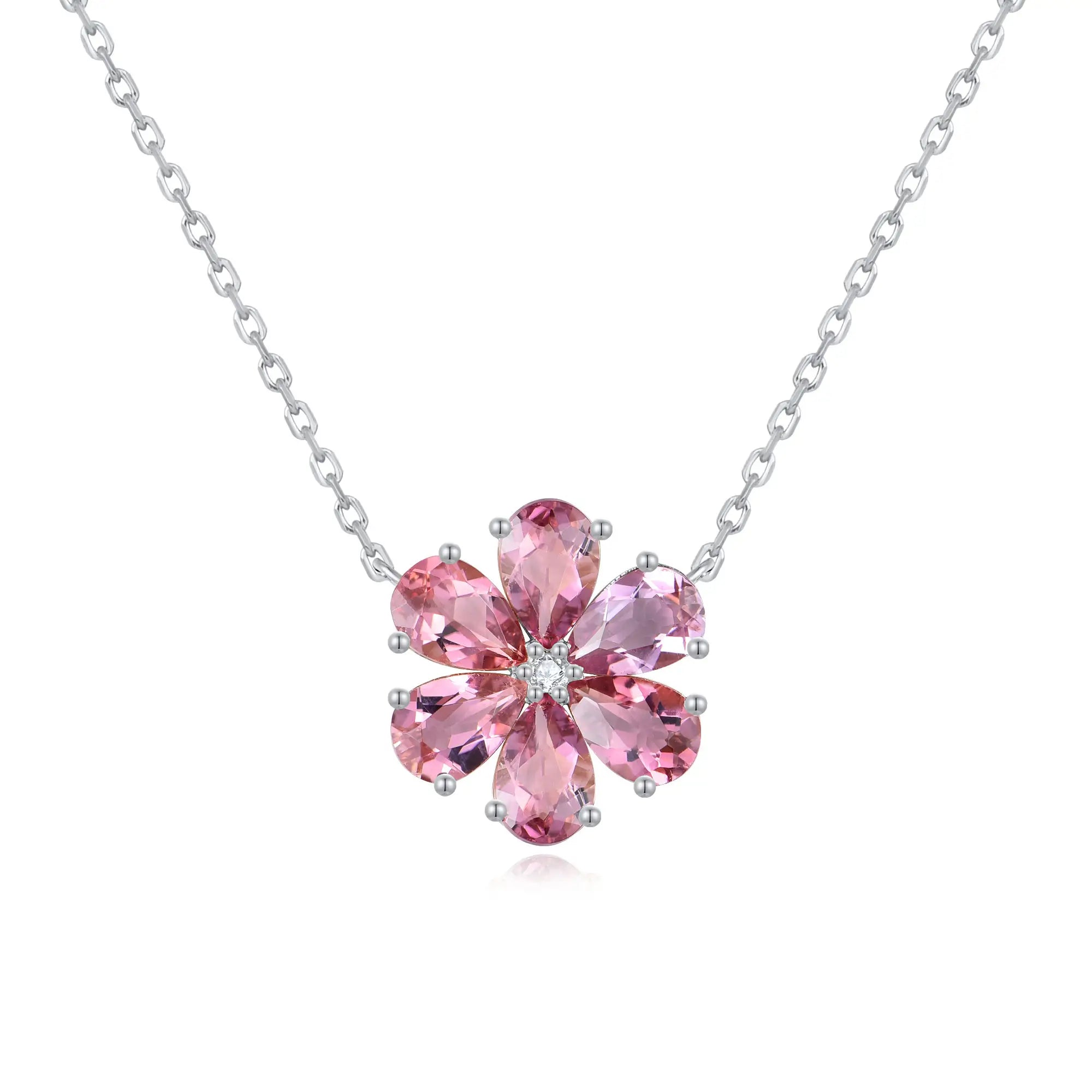 Flora Blossom Pink Tourmaline Diamond Necklace 14k white gold