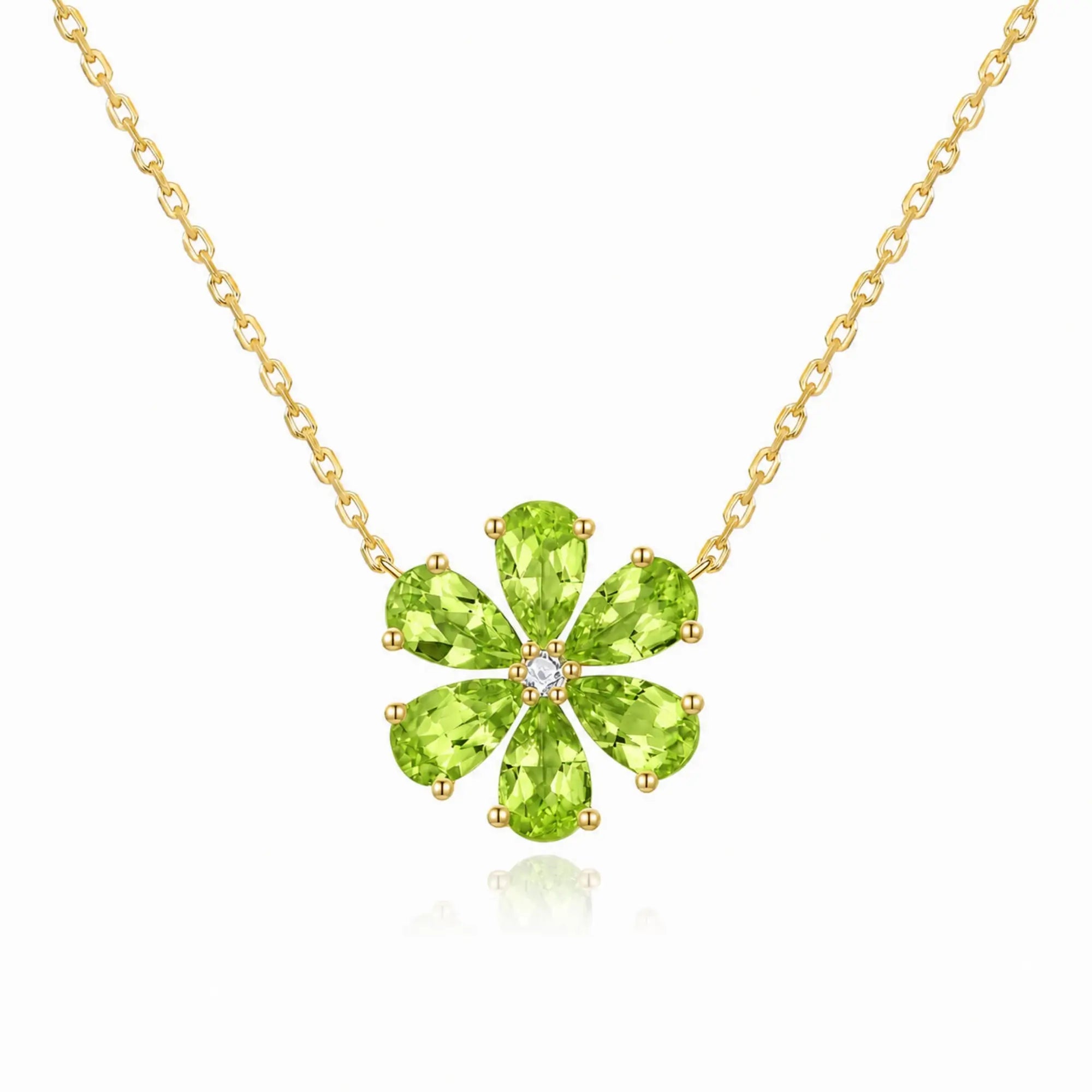 Flora Blossom Natural 2.72 Peridot Diamond Necklace in 14k yellow gold