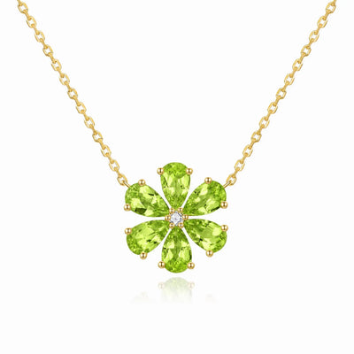 Flora Blossom Natural 2.72 Peridot Diamond Necklace in 14k yellow gold
