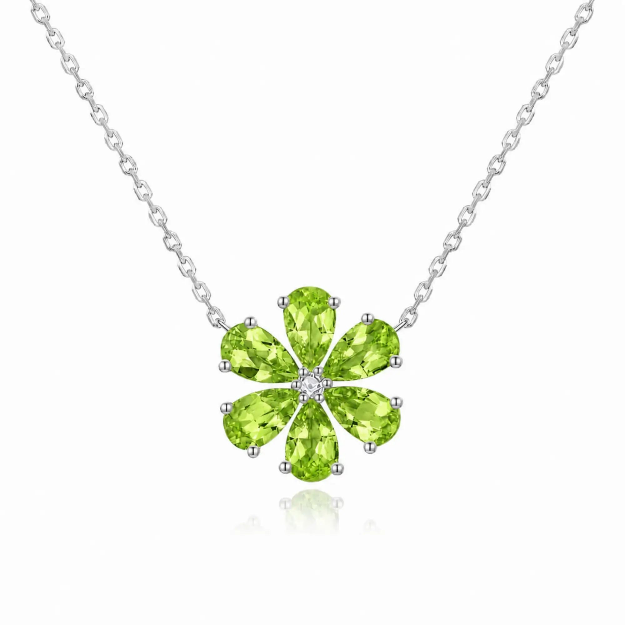 Flora Blossom Natural 2.72 Peridot Diamond Necklace in 14k white gold
