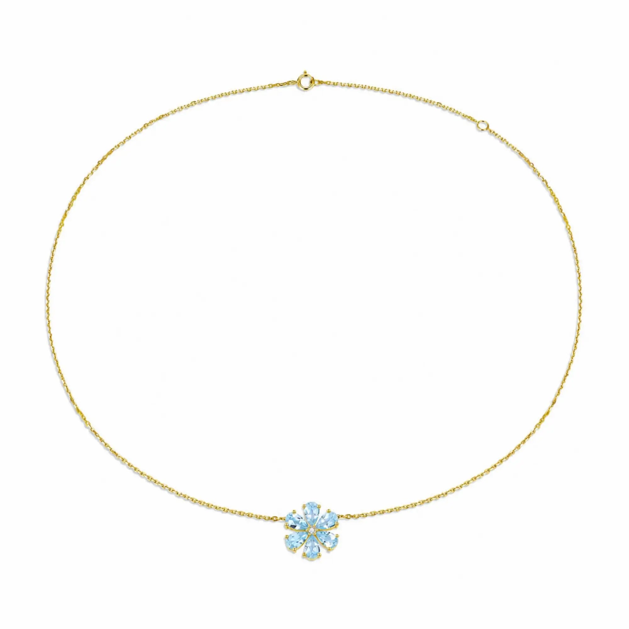 Flora Blossom Natural 2.42ctw Aquamarine Diamond Necklace in 14k yellow gold