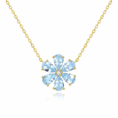 Flora Blossom Natural 2.42ctw Aquamarine Diamond Necklace in 14k yellow gold