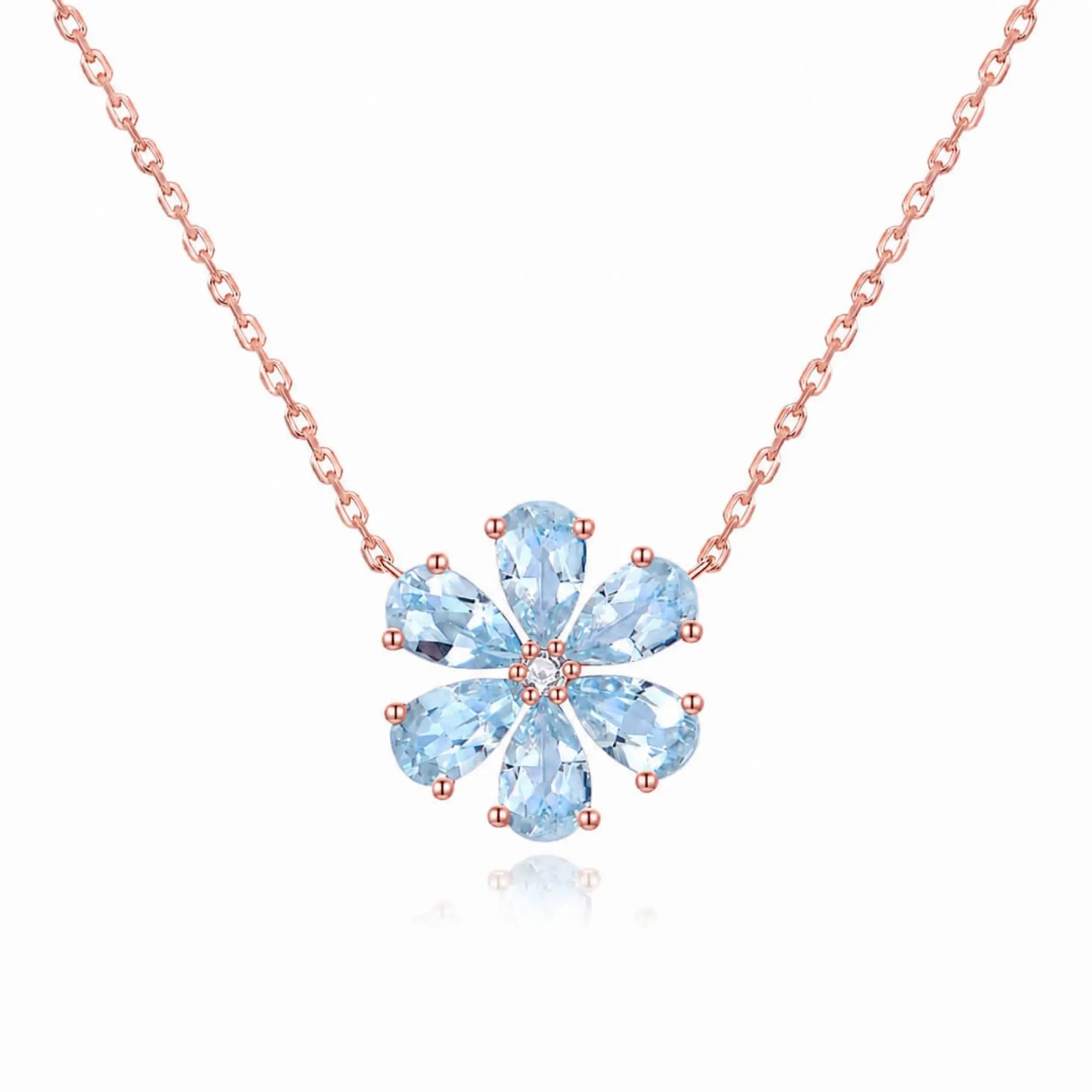Flora Blossom Natural 2.42ctw Aquamarine Diamond Necklace in 14k rose gold