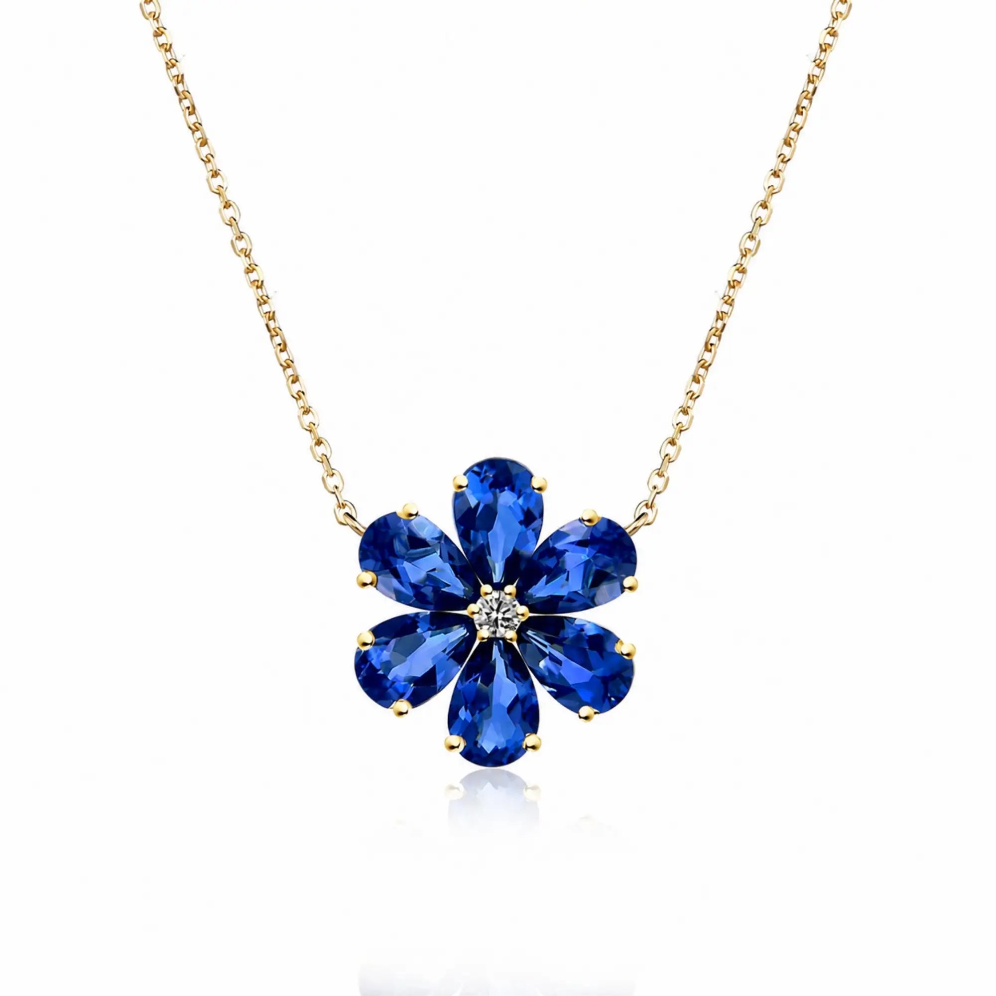 14k yellow gold Flora Blossom 2.82ctw Lab Grown Sapphire Diamond Necklace