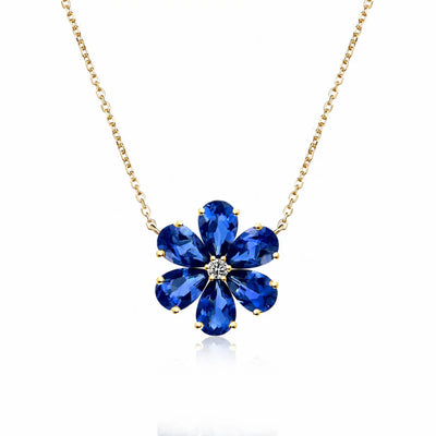 14k yellow gold Flora Blossom 2.82ctw Lab Grown Sapphire Diamond Necklace