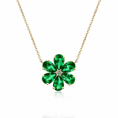 14k yellow gold Flora Blossom 2.42 ctw Lab Grown Emerald Diamond Necklace