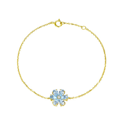 Flora Natural Aquamarine Diamond Flower Bracelet in 14k yellow gold