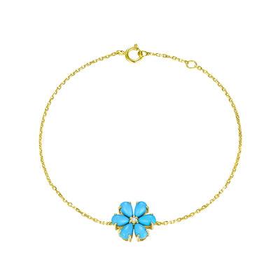 Flora Natural Turquoise Diamond Flower Bracelet 14k yellow gold