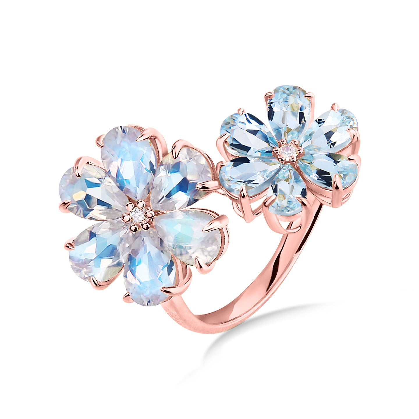 Flora Blossom Moonstone and Aquamarine Diamond Cocktail Ring