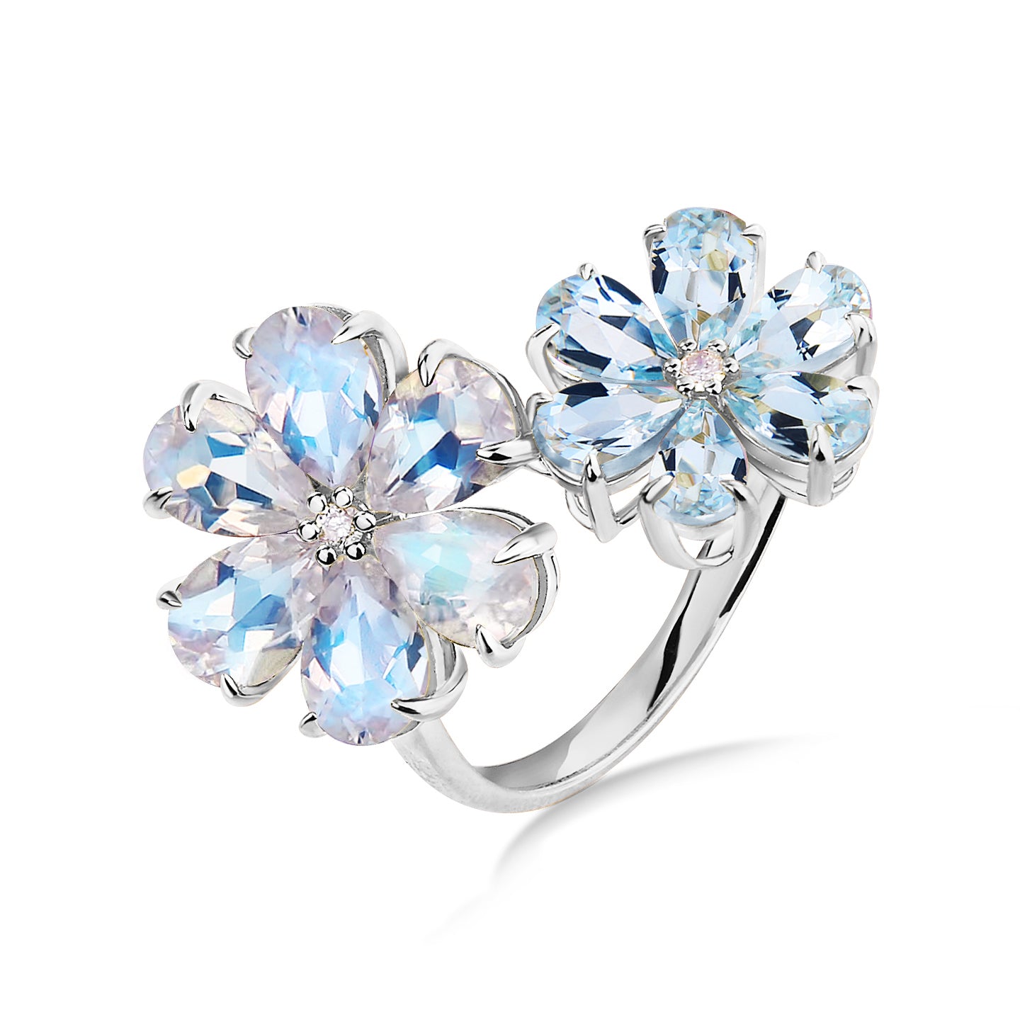 Flora Blossom Moonstone and Aquamarine Diamond Cocktail Ring